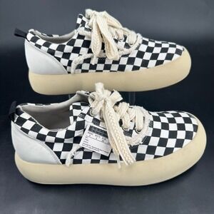 QBNRVER Platform Skate Shoes WOMENS Black‎ White Checkerboard Lace Up SIZE 6